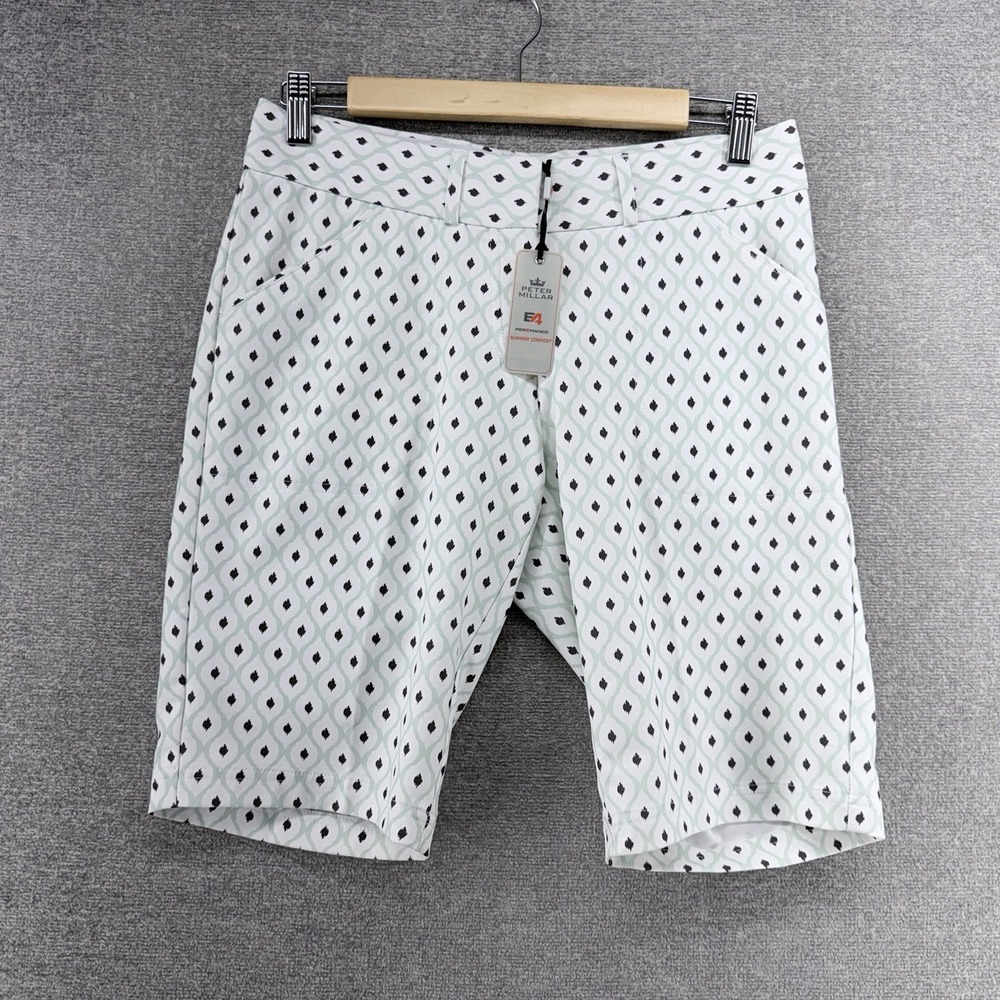 Peter Millar Wicking Golf Bermuda Shorts Women Size 2 White Geometric NEW